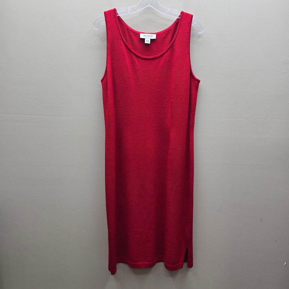 St. John Collection Knit Tank Dress SZ 10 Wool Blend Sleeveless Scoop Neck Red